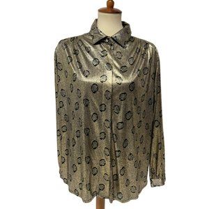 Vintage Circle o Square Women's Long Sleeve Bright Gold Collared Blouse Size 18